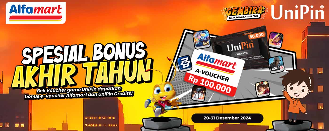 Spesial Bonus Akhir Tahun - Beli Voucher game dapatkan bonus e-voucher Alfamart